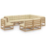 vidaXL Salon de jardin 9 Pièces avec coussins Marron miel Bois de pin