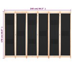 vidaXL Cloison de séparation 6 panneaux Noir 240 x 170 x 4 cm Tissu