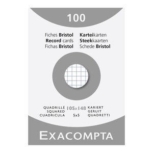 Étui De 100 Fiches - Bristol Quadrillé 5x5 Non Perforé 105x148mm - Blanc - X 10 - Exacompta