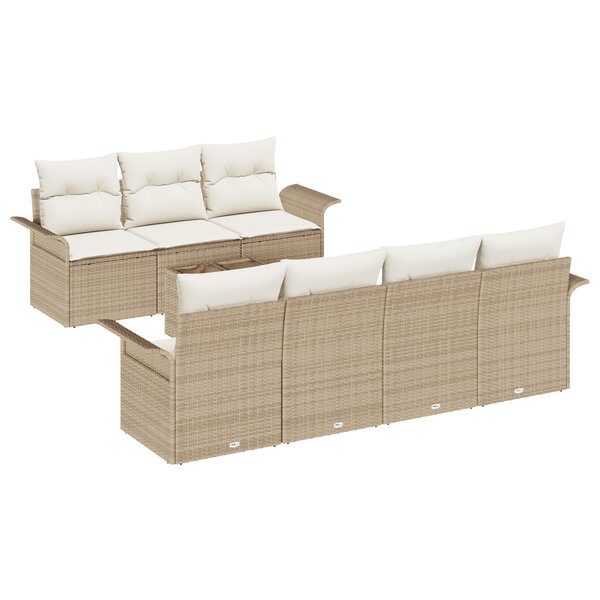 vidaXL Ensemble de Canapé de Jardin de 8 Pièces avec Coussins Beige en Rattan Poly