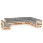 vidaXL Salon de jardin 10 Pièces avec coussins Bois de pin massif