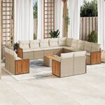 vidaXL Salon de jardin avec coussins 14 Pièces beige résine tressée