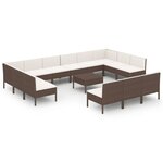 vidaXL Salon de jardin 14 Pièces avec coussins Résine tressée Marron