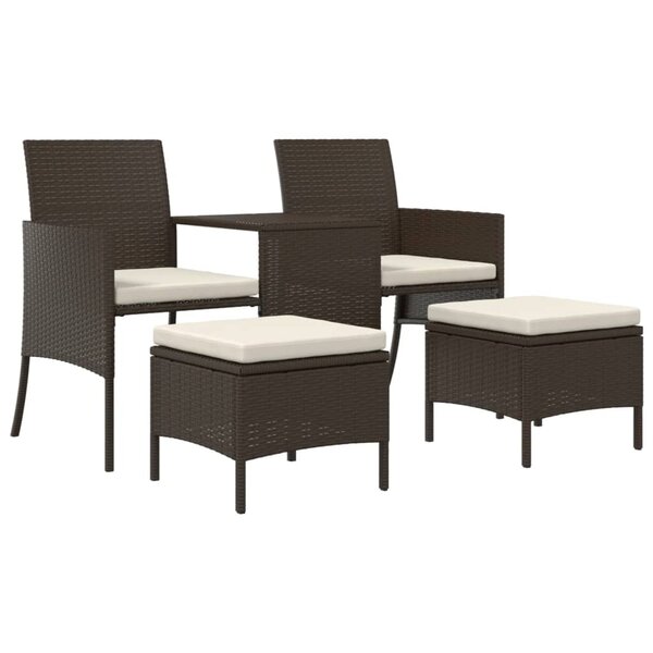 vidaXL Canapé de jardin 2 places avec table et tabourets marron rotin