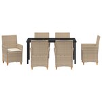 vidaXL Ensemble de 7 Chaises de Jardin avec Coussins Beige Rattan Poly