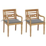 vidaXL Chaises Batavia 2 Pièces avec coussins gris Bois de teck massif