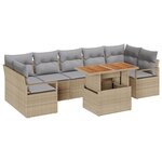 Ensemble de canapé de jardin 8 pièces coussins beige rattan poly acacia