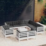 vidaXL Salon de jardin 12 Pièces avec coussins blanc bois de pin solide