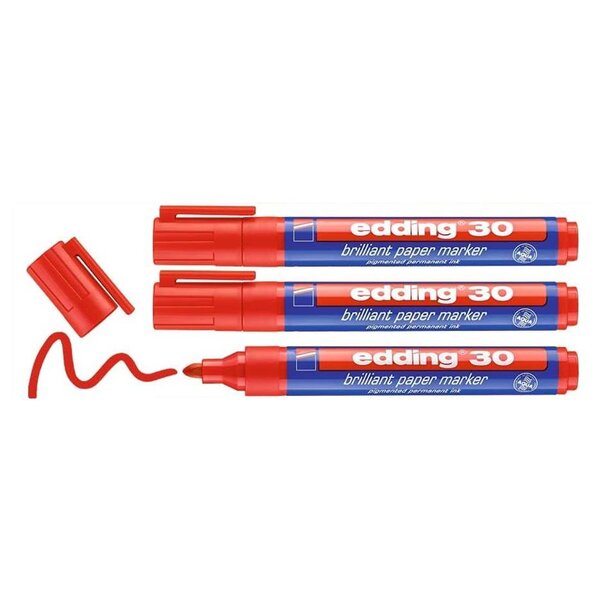 Marqueur Papier Encre Brillante 30 Rouge Pointe Ronde 1 5-3 mm x 3 EDDING
