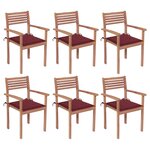 vidaXL Chaises de jardin empilables avec coussins lot de 6 Teck solide