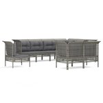 vidaXL Salon de jardin 9 Pièces avec coussins Gris Résine tressée