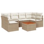 Canapé de jardin 7 pièces avec coussins beige en Rattan Poly Acacia