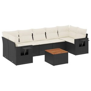 vidaXL Salon de jardin 8 Pièces avec coussins noir résine tressée