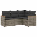 vidaXL Salon de jardin 4 Pièces avec coussins gris résine tressée