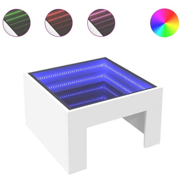 vidaXL Table basse avec LED infini blanc 50x50x30 cm