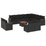 vidaXL Salon de jardin avec coussins 13 Pièces noir résine tressée