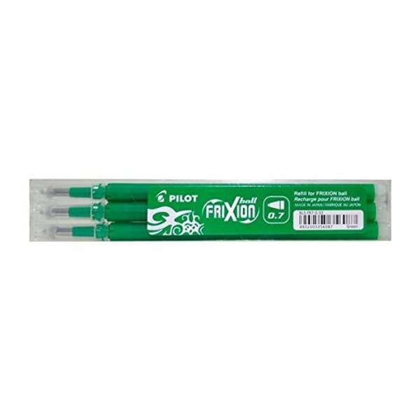 Set de 3 recharges pour roller FriXion Ball pointe moyenne (0,7mm). Encre vert PILOT