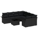 vidaXL Ensemble de Canapés de Jardin 9 Pièces avec Coussins Noir Poly Rattan