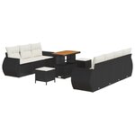 Ensemble de canapé jardin 10 pièces avec coussins noir poly rotin acacia