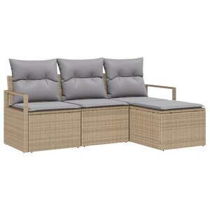 Set de Canapé de Jardin vidaXL 4 pièces avec Coussins Beige Poly Rattan