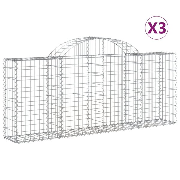 vidaXL Paniers à gabions arqués 3 Pièces 200x30x80/100 cm Fer galvanisé