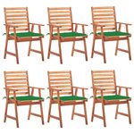 vidaXL Chaises à dîner d'extérieur 6 Pièces avec coussins Acacia massif