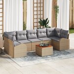 vidaXL Ensemble de canapé de jardin 8 pièces avec coussins beige poly rattan