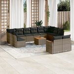 vidaXL Salon de jardin avec coussins 13 Pièces gris résine tressée