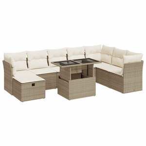 vidaXL Salon de jardin avec coussins 9 Pièces beige résine tressée