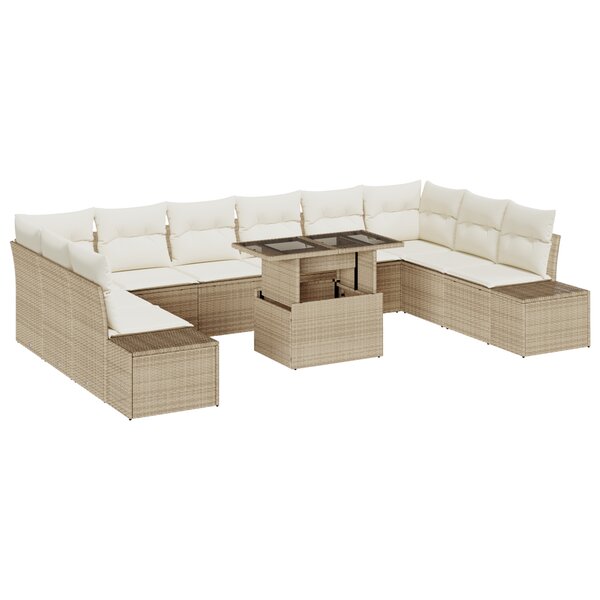 vidaXL Ensemble de canapé de jardin de 11 pièces avec coussins Beige en poly rotin