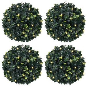 vidaXL Boules de buis artificielles avec lumières LED 4 Pièces vert 12 cm