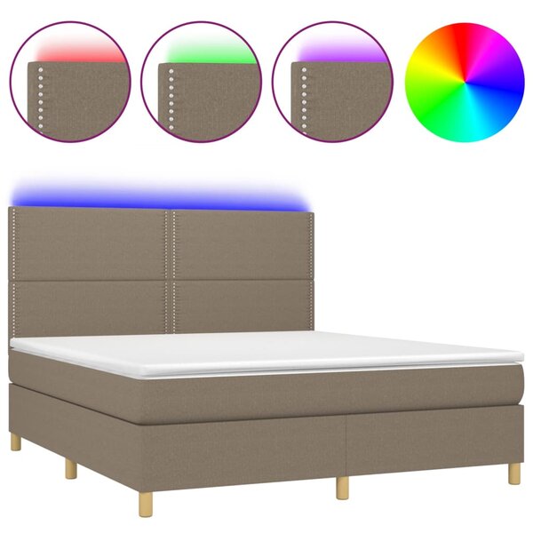 vidaXL Sommier à lattes de lit et matelas et LED Taupe 160x200cm Tissu