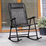 Fauteuil à bascule rocking chair pliable de jardin dim. 94L x 64l x 110H cm acier époxy textilène gris chiné