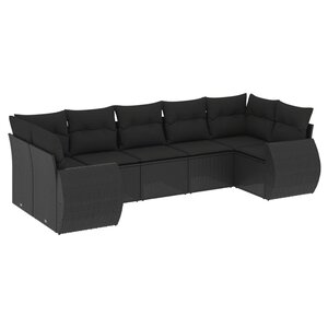 vidaXL Salon de jardin 7 Pièces avec coussins noir résine tressée