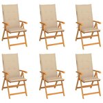 vidaXL Chaises de jardin lot de 6 avec coussins beige Bois teck massif