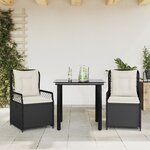vidaXL Ensemble à manger de jardin avec coussins 3 Pièces Noir