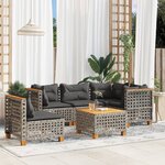 vidaXL Salon de jardin 6 Pièces avec coussins gris résine tressée