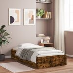 vidaXL Cadre de lit et tiroirs chêne fumé 90x200 cm bois d'ingénierie