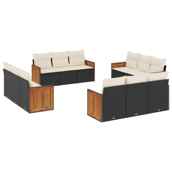 vidaXL Salon de jardin 12 Pièces avec coussins noir résine tressée