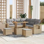 Ensemble de canapé de jardin de 8 pièces avec coussins beige en poly rotin