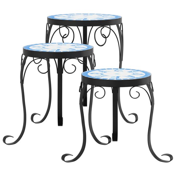 vidaXL Supports pour plantes 3 Pièces bleu et blanc céramique