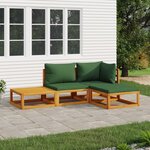 vidaXL Salon de jardin 4 Pièces avec coussins vert bois massif