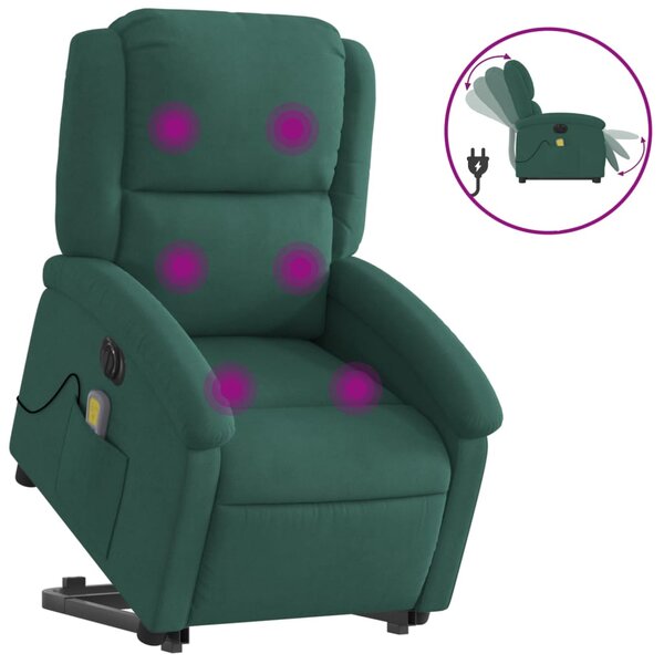 vidaXL Fauteuil inclinable de massage électrique vert foncé velours