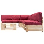 vidaXL Salon de jardin palette 4 Pièces avec coussins rouge bois