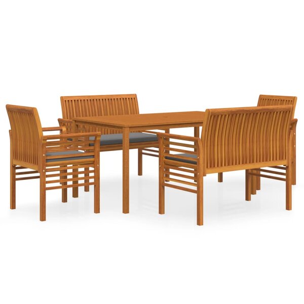 vidaXL Ensemble à dîner d'extérieur 5 Pièces et coussins Acacia solide