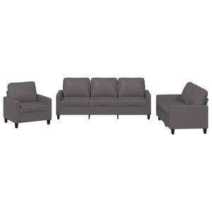 vidaXL Ensemble de canapés 3 Pièces avec coussins Gris Similicuir
