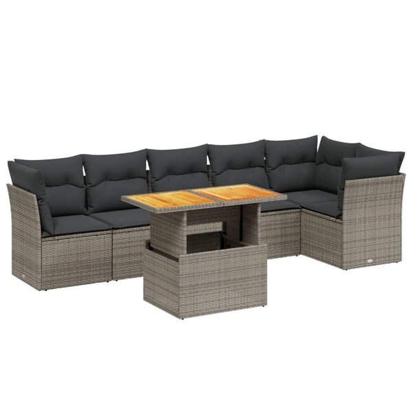 vidaXL Salon de jardin avec coussins 7 Pièces gris résine tressée