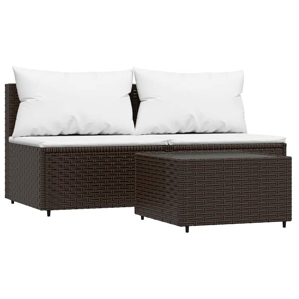 vidaXL Salon de jardin 3 Pièces avec coussins marron résine tressée