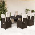 vidaXL Ensemble à manger de jardin et coussins 7 Pièces marron rotin