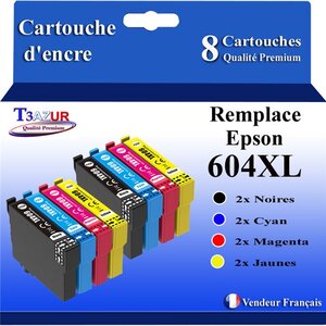 8x Cartouches compatibles avec Epson 604 XL pour Epson Expression Home XP-2200 XP-2205 XP-3200 XP-3205 XP-4200 XP-4205 Workforce WF-2910 WF-2930 WF-2935 WF-2950DWF